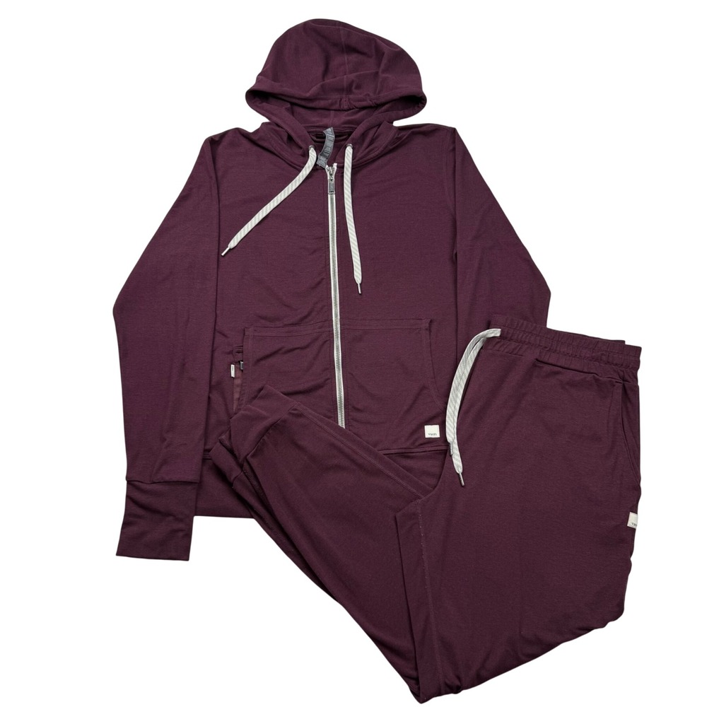 Vuori Performance Lounge Set Plum Burgundy Zip Hoodie Medium Joggers Large VW201